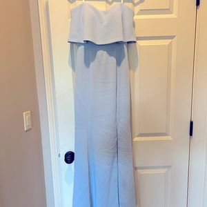 light blue strapless gown